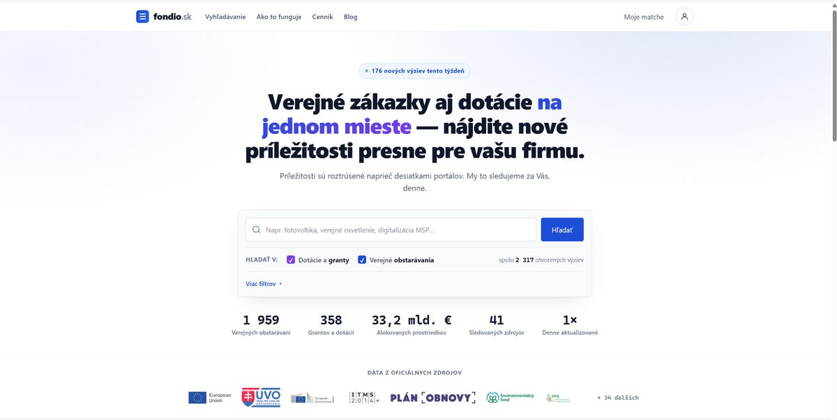 Fondio — úvodná stránka